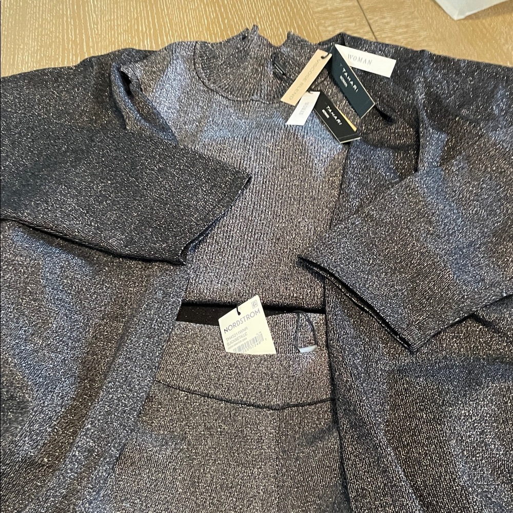 Tahari Black/Silver Shimmer Kimono Cardigan - Picture 14 of 14